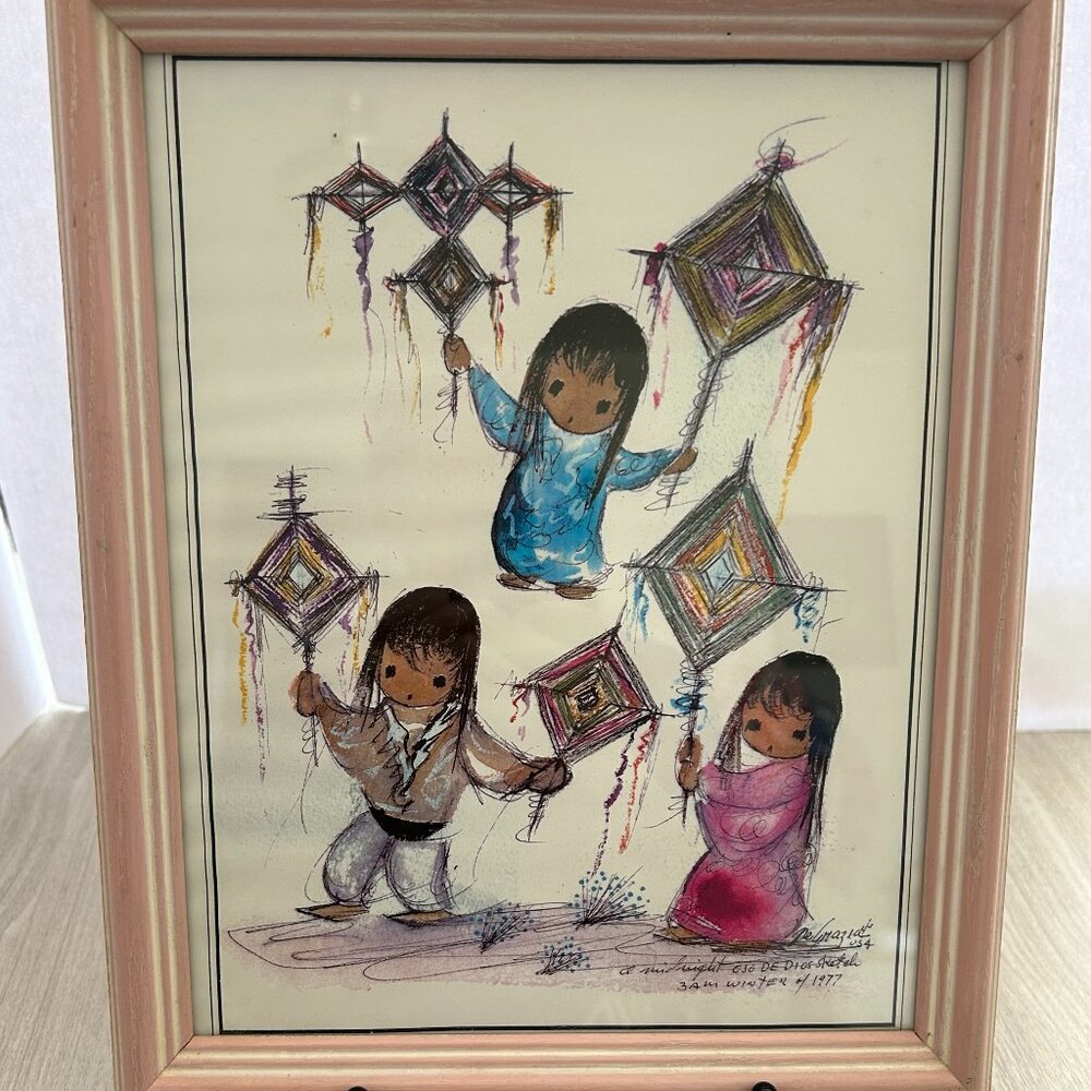Ted De Grazia Framed Print "Many God's Eyes." Vintage
